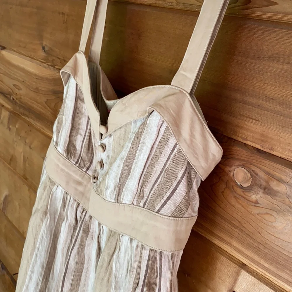 {BCBG} BCBGirls | Linen Blend Striped Sweetheart Neck Y2K Babydoll Top (S) - Picture 4 of 9